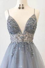 Load image into Gallery viewer, Gorgeous A Line Spaghetti Straps V Neck Beads Prom Dresses with SRS15648