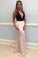 Sheath Deep V-Neck Black And Pink Long Simple Cheap Prom Dresses