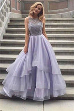 Load image into Gallery viewer, Floor Length Long Beading Tulle Open Back Prom Dresses Princess Dresses
