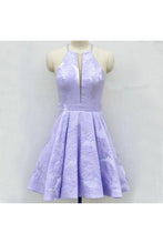Load image into Gallery viewer, A-Line Above-Knee Lilac Satin Printed Homecoming Dress With Pockets