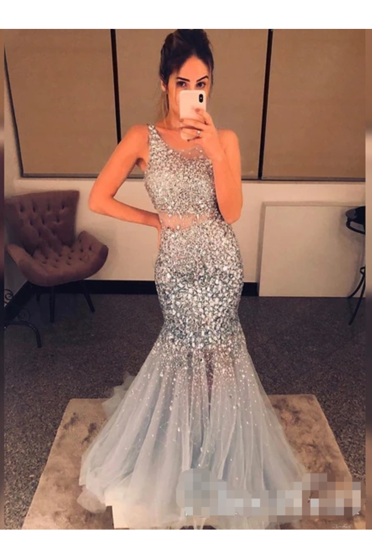 Silver Sequins Luxurious See Through Party Dress Backless Mermaid Long Prom SRSP9RZ2GRG