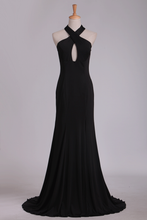 Load image into Gallery viewer, 2023 Sexy Open Back Prom Dresses Halter  Sheath Spandex With Slit