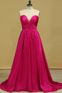 2024 Plus Size A Line Prom Dresses Sweetheart Fuchsia Sweep/Brush Taffeta Zipper Back