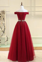 Load image into Gallery viewer, 2024 Tulle Prom Dresses A Line Off The Shoulder With Beading Lace Up