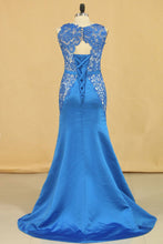 Load image into Gallery viewer, 2024 Mermaid/Trumpet Scoop With Sash Satin &amp; Lace Prom Dresses