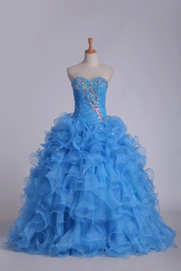 2024 Organza Sweetheart Quinceanera Dresses With Beads And Ruffles Ball Gown