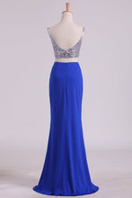 Load image into Gallery viewer, 2024 Spaghetti Straps Two Pieces Sheath Prom Dresses Spandex With Slit And Beads