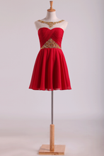 Load image into Gallery viewer, 2024 Bateau Homecoming Dresses A Line Short/Mini Chiffon With Beads