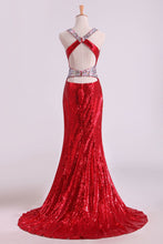 Load image into Gallery viewer, 2024 Halter Prom Dresses Mermaid With Beading Sweep Train