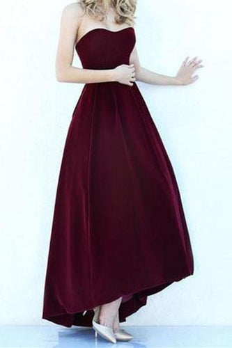 Modest High Low Burgundy Prom Gowns Wine Red Prom Dresses RS142