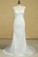 Load image into Gallery viewer, 2024 Lace Wedding Dresses Sheath V-Neck Court Train Beaded Neckline