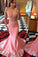 Pink Lace Mermaid Long See Through Sleeveless Beads V-Neck Cheap Party Prom SRS13188