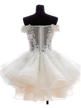 Load image into Gallery viewer, Cute A-line Off-the-shoulder White Mini Homecoming Prom Dress RS458