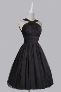 Vintage A-line Straps Knee-Length Chiffon Sash Backless Black Party Homecoming Dresses RS448