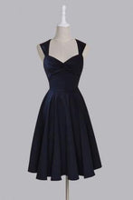 Load image into Gallery viewer, Simple Sweetheart Sleeveless Tea-Length Ruched Dark Navy Taffeta Homecoming Dresses RS459