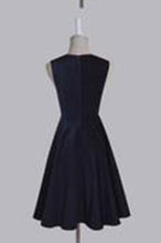 Load image into Gallery viewer, Simple Sweetheart Sleeveless Tea-Length Ruched Dark Navy Taffeta Homecoming Dresses RS459