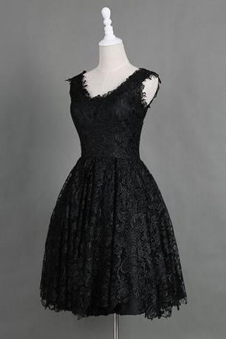 Classic Scoop Sleeveless Knee-Length Black Lace Homecoming Dresses RS460