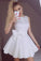Simple Jewel White Satin Short Prom Homecoming Dresses with Bowknot
