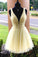 Yellow Sparkly Beading Short Prom Dresses Sequins Homecoming Dresses