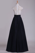 Load image into Gallery viewer, 2024 Prom Dresses High Neck Chiffon With Applique A Line Floor Length