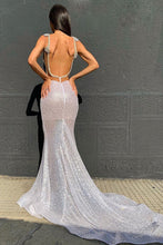 Load image into Gallery viewer, Sexy Deep V Neck Sequined Prom Dresses, Stunning Backless Mermaid Evening Dresses SRS15595