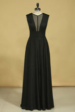 Load image into Gallery viewer, 2024 A Line V Neck Floor Length Prom Dresses Chiffon