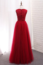Load image into Gallery viewer, 2024 A Line Bridesmaid Dresses Scoop Tulle With Applique Floor Length