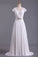 2024 Wedding Dresses V Neck Chiffon & Lace Short Sleeves Sweep Train