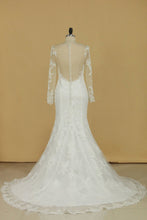Load image into Gallery viewer, 2024 Mermaid Scoop With Applique Long Sleeves Wedding Dresses Tulle Court Train