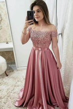 Load image into Gallery viewer, 2023 Sexy Cap Sleeve A-Line Satin Evening Dress Floor-Length