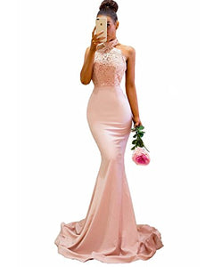 Sexy Long Halter Lace Mermaid Bridesmaid Dresses Cheap Custom Long Bridesmaid Dresses RS99