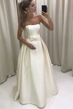 Load image into Gallery viewer, Cute Elegant Strapless Long A-Line Ivory Satin Prom Dresses Wedding Dresses