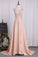 2024 A Line Elastic Satin Straps Prom Dresses With Slit Sweep Train