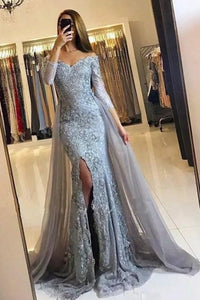 2024 Trumpet/Mermaid Long Sleeves Off-The-Shoulder Sweep/Brush Train Tulle Lace Evening Dresses