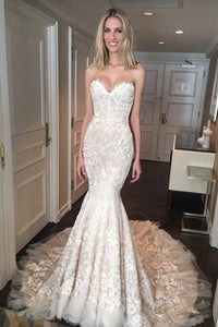 Beautiful Sweetheart Long Sheath Charming Lace Wedding Dresses Bridal Dresses