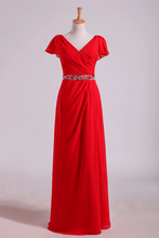 Load image into Gallery viewer, 2024 Mother Of The Bride Dresses V-Neck Floor-Length Chiffon With Beading Waist Line