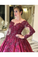 Prom Dress With Long Sleeves And Floral Embroidery Burgundy Colored Court SRSPJ8SLMB9