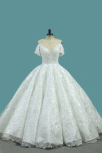 Load image into Gallery viewer, 2024 Luxurious Satin Ball Gown Off The Shoulder Wedding Dress With Appliques And Beads