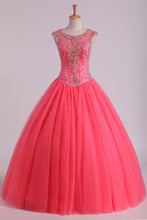 Load image into Gallery viewer, 2024 Open Back Quinceanera Dresses Scoop With Embroidery &amp; Beading Floor Length