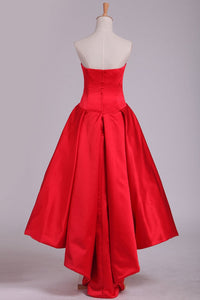 2024 Red Asymmetrical Prom Dresses V Neck Satin Red