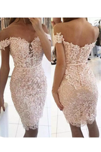 Load image into Gallery viewer, 2024 New Arrival Homecoming Dresses Sheath Off The Shoulder Tulle With Applique