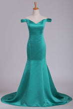 Load image into Gallery viewer, 2024 Off The Shoulder Mermaid Evening Dresses Satin Sweep Train