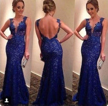 Load image into Gallery viewer, Mermaid Royal Blue Lace Charming Prom Dresses Long Evening Dresses Prom Dresses On Sale T163