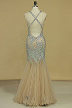 Load image into Gallery viewer, 2024 Halter Prom Dresses Mermaid Tulle With Beading Floor Length
