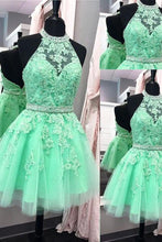 Load image into Gallery viewer, 2024 A Line Homecoming Dresses Halter Beaded Bodice Short/Mini Tulle Zipper Up