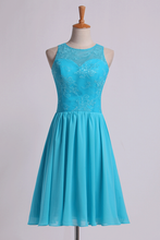 Load image into Gallery viewer, 2024 Bridesmaid Dresses Classic Scoop Fitted Bodice A Line Above Knee Length Chiffon&amp;Lace