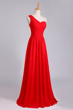 Load image into Gallery viewer, 2024 One Shoulder Pleated Bodice Lace Back A Line Prom/Evening Dress Chiffon