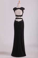 Load image into Gallery viewer, 2024 Prom Dresse Scoop Sheath With Applique And Beads Two-Piece Spandex