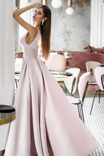 Load image into Gallery viewer, Vintage A Line Pink Satin Long Evening Dresses, Simple Dance Formal Dresses SRS15541