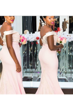 Load image into Gallery viewer, Pretty Mermad Long Satin Off The Shoulder Bridesmaid Dresses For SRSPAEMF278